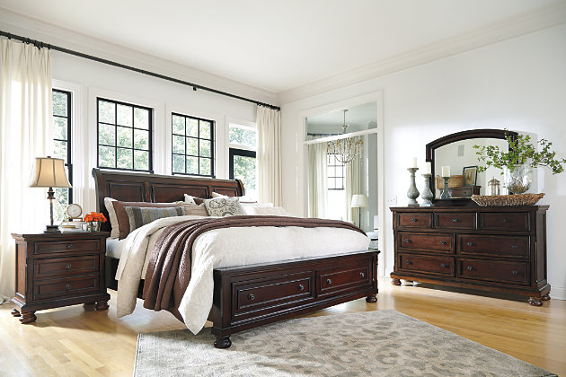 Porter Queen Sleigh Bed with Mirrored Dresser and Chest | Ashley
