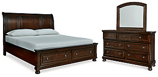 Porter King Sleigh Bed with Mirrored Dresser, Rustic Brown, large