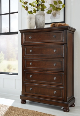 Wooden Rustic Style 6 Drawers Dresser In Mahogany Finish, Brown