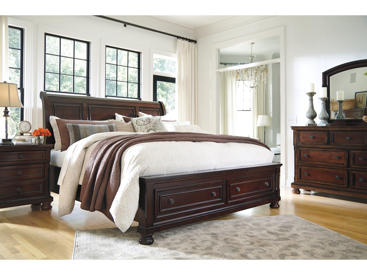 Flynnter king sleigh bed with 2 store storage drawers