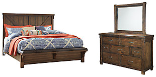 Lakeleigh King Panel Bed with Upholstered Bench with Mirrored Dresser, Brown, large