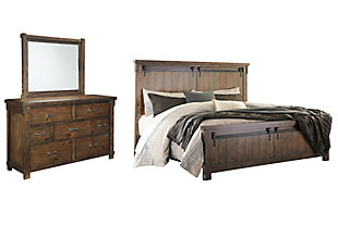 Lakeleigh Queen Panel Bed with Mirrored Dresser, Brown, large