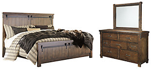 Lakeleigh California King Panel Bed with Mirrored Dresser, Brown, large
