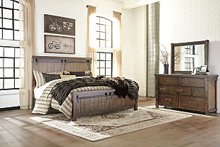 Lakeleigh King Panel Bed with Mirrored Dresser, Brown, rollover