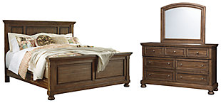Flynnter King Panel Bed with Mirrored Dresser, Medium Brown, large
