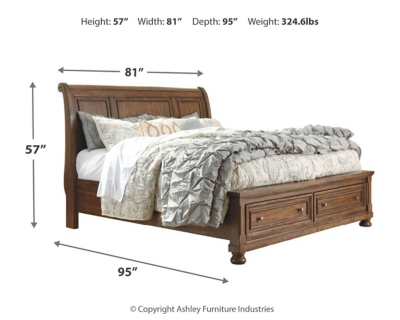 Flynnter California King Sleigh Bed with 2 Storage Drawers, Medium Brown, large