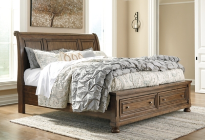 Flynnter King Sleigh Bed with 2 Storage Drawers, Medium Brown, large