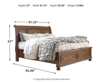 Flynnter King Sleigh Bed with 2 Storage Drawers, Medium Brown, large