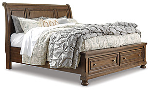 Flynnter Queen Sleigh Bed with 2 Storage Drawers, Medium Brown, large