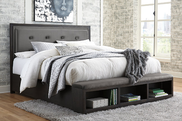 Hyndell Queen Upholstered Panel Storage, Queen Platform Bed Frame With Headboard Ashley Furniture