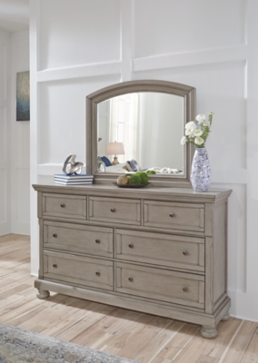 APK-B733-DM Lettner 7 Drawer Dresser and Mirror, Light Gray sku APK-B733-DM