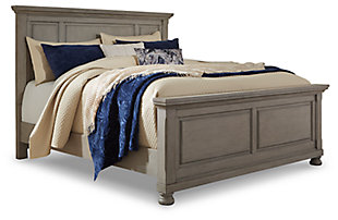 Satisfying your taste for tradition, the Lettner king panel bed sports serene sophistication. Forever classic design details—inlaid panels and bun feet—are so easy to love. Burnished light gray finish elevates the look with modern sensibility, so you can sleep in style. Mattress and foundation/box spring available, sold separately.
Made of veneers, wood and engineered wood | Includes headboard, footboard and rails | Assembly required | Foundation/box spring required, sold separately | Mattress available, sold separately | Estimated Assembly Time: 70 Minutes