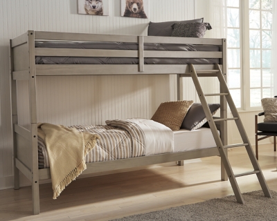 B733-59 Lettner Twin Bunk Bed with Ladder, Light Gray sku B733-59