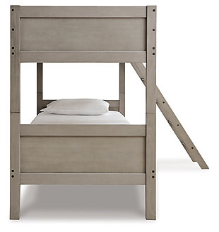 Double the space means twice the fun, and that’s what they’ll enjoy with the Lettner twin-over-twin bunk bed. Forever classic design details—a sturdy ladder and safety rails—are paired with a burnished gray finish that elevates the look with modern sensibility.Made of wood, veneer and engineered wood | Includes horizontal rails | Top bunk with side rails | Sturdy ladder leads to top bunk | The Consumer Product Safety Commission states top bunks not be used for children under 6 years of age | Beds do not require foundations/box springs | Mattresses available, sold separately | Assembly required | Estimated Assembly Time: 60 Minutes