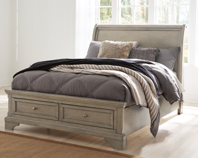 Lettner Full Sleigh Bed with 2 Storage Drawers, Light Gray, large