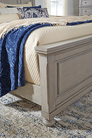 Satisfying your taste for tradition, the Lettner king panel bed sports serene sophistication. Forever classic design details—inlaid panels and bun feet—are so easy to love. Burnished light gray finish elevates the look with modern sensibility, so you can sleep in style. Mattress and foundation/box spring available, sold separately.
Made of veneers, wood and engineered wood | Includes headboard, footboard and rails | Assembly required | Foundation/box spring required, sold separately | Mattress available, sold separately | Estimated Assembly Time: 70 Minutes
