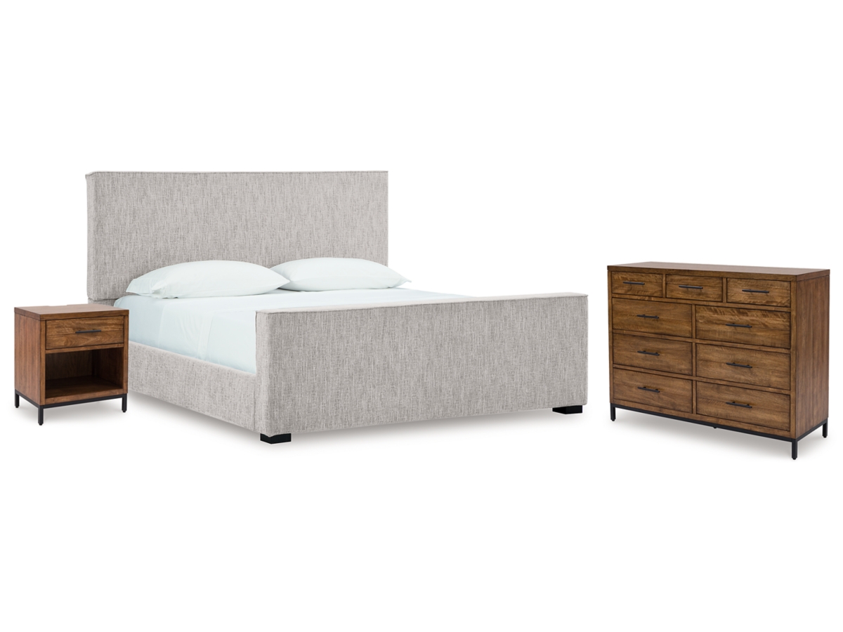 Ashleyページ Steenlage Queen Upholstered Bed with Dresser and Nightstand