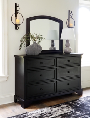 Chylanta 6 Drawer Dresser and Mirror, Black