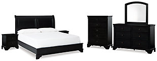 Chylanta King Sleigh Bed with Mirrored Dresser, Chest and 2 Nightstands, Black, large