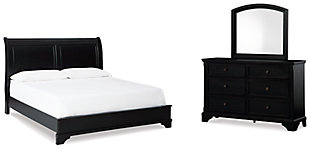Chylanta King Sleigh Bed with Mirrored Dresser, Black, large