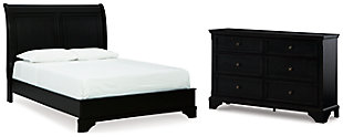 Chylanta Queen Sleigh Bed with Dresser, Black, large
