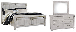 Brashland King Panel Bed with Mirrored Dresser, White, large