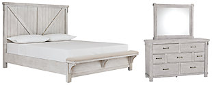 Brashland California King Panel Bed with Mirrored Dresser, White, large