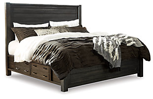 Baylow California King Panel Bed with 4 Storage Drawers, Black, large
