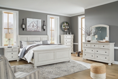 Robbinsdale King Sleigh Bed, Antique White, large