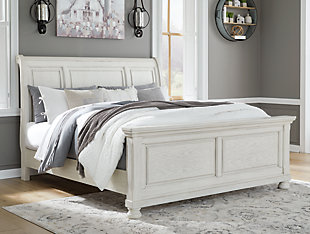 Robbinsdale King Sleigh Bed, Antique White, rollover