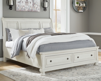 Robbinsdale California King Sleigh Bed with Storage, Antique White, large