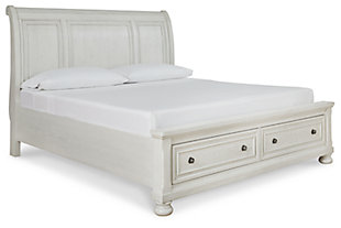 Robbinsdale Queen Sleigh Bed with Storage, Antique White, large