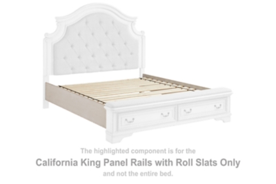 Realyn California King Panel Rails with Roll Slats, Chipped White