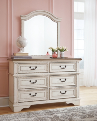 APK-B743-YDM Realyn 6 Drawer Dresser and Mirror, Chipped White sku APK-B743-YDM