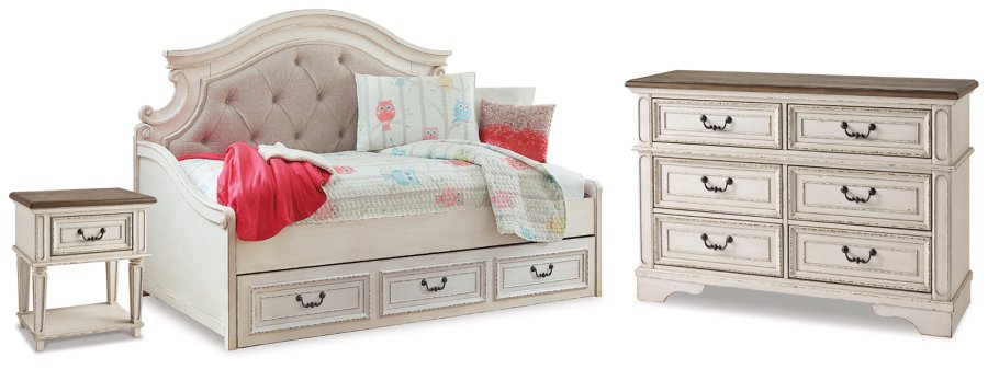 Cama de día doble con almacenamiento, cómoda y mesita de noche Realyn - image 1