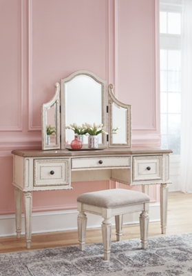 childrens vanity table with mirror and bench