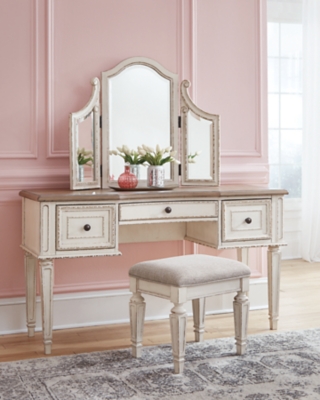 Realyn Vanity and Mirror with Stool, , rollover