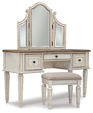 Realyn Vanity and Mirror with Stool, , large