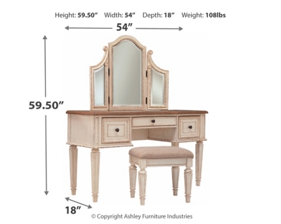 Realyn Vanity and Mirror with Stool, , large