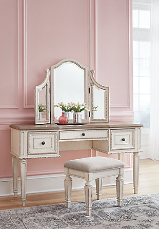 Realyn Vanity Set Ashley Furniture, Mirrored Vanity Bench