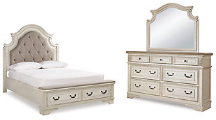 Realyn Queen Upholstered Bed with Mirrored Dresser, Two-tone, large