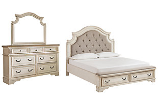 Realyn California King Upholstered Bed with Mirrored Dresser, Two-tone, large