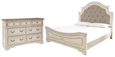 APS-B743-QP4 Realyn Queen Upholstered Panel Bed with Dresser, C sku APS-B743-QP4