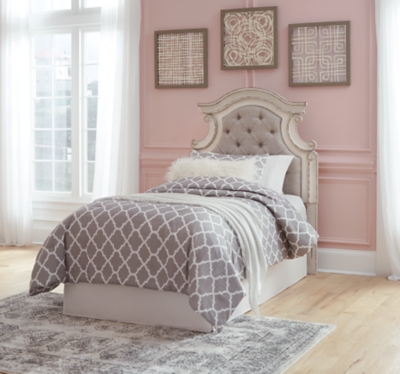 Realyn Twin Upholstered Panel Headboard, Chipped White, rollover