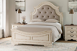 Realyn Queen Upholstered Panel Bed, Chipped White, rollover