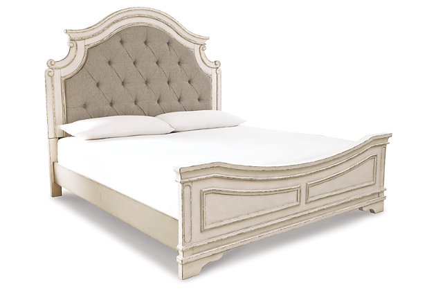 Realyn Queen Upholstered Panel Bed, White Bedroom Set With Padded Headboard