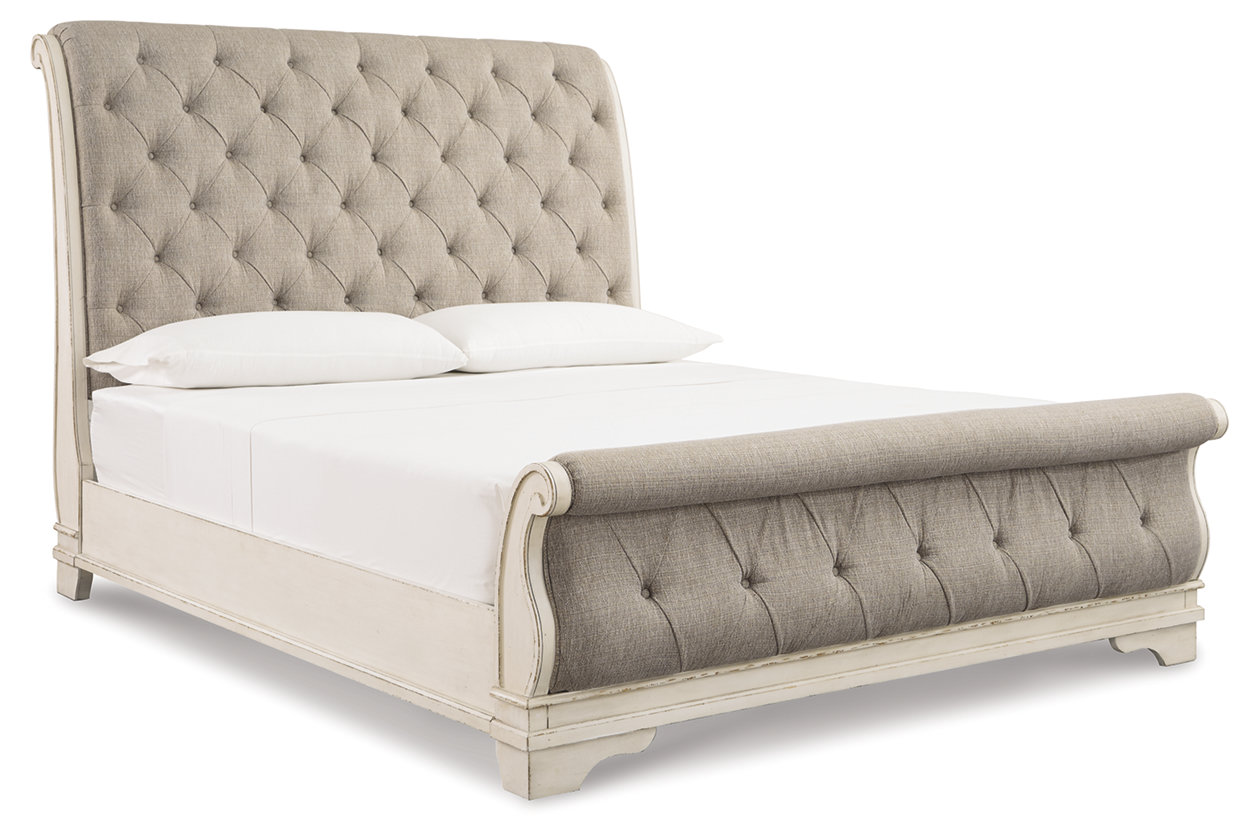 Realyn King Sleigh Bed, Ashley Windville King Upholstered Sleigh Bed