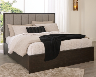 Bruxworth Queen Upholstered Panel Bed, Dark Brown, large