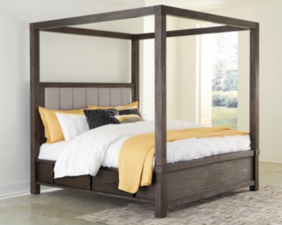 Dellbeck California King Canopy Bed with 4 Storage Drawers, Dark Brown