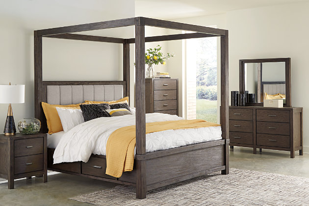 Dellbeck Queen Canopy Bed With 4, Queen Canopy Bed Frame Ashley Furniture